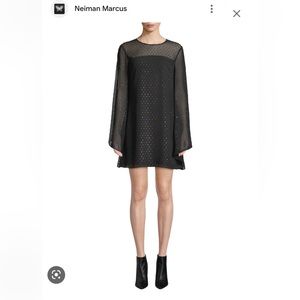 Trina Turk Tess 2 Swiss Dot Long-Sleeve Black Mini Shift Dress